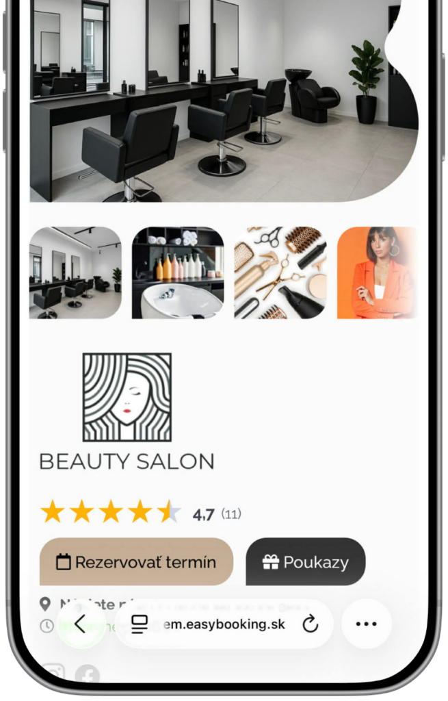 Verejný profil kaderníctva v EASYBOOKING s fotogalériou prevádzky